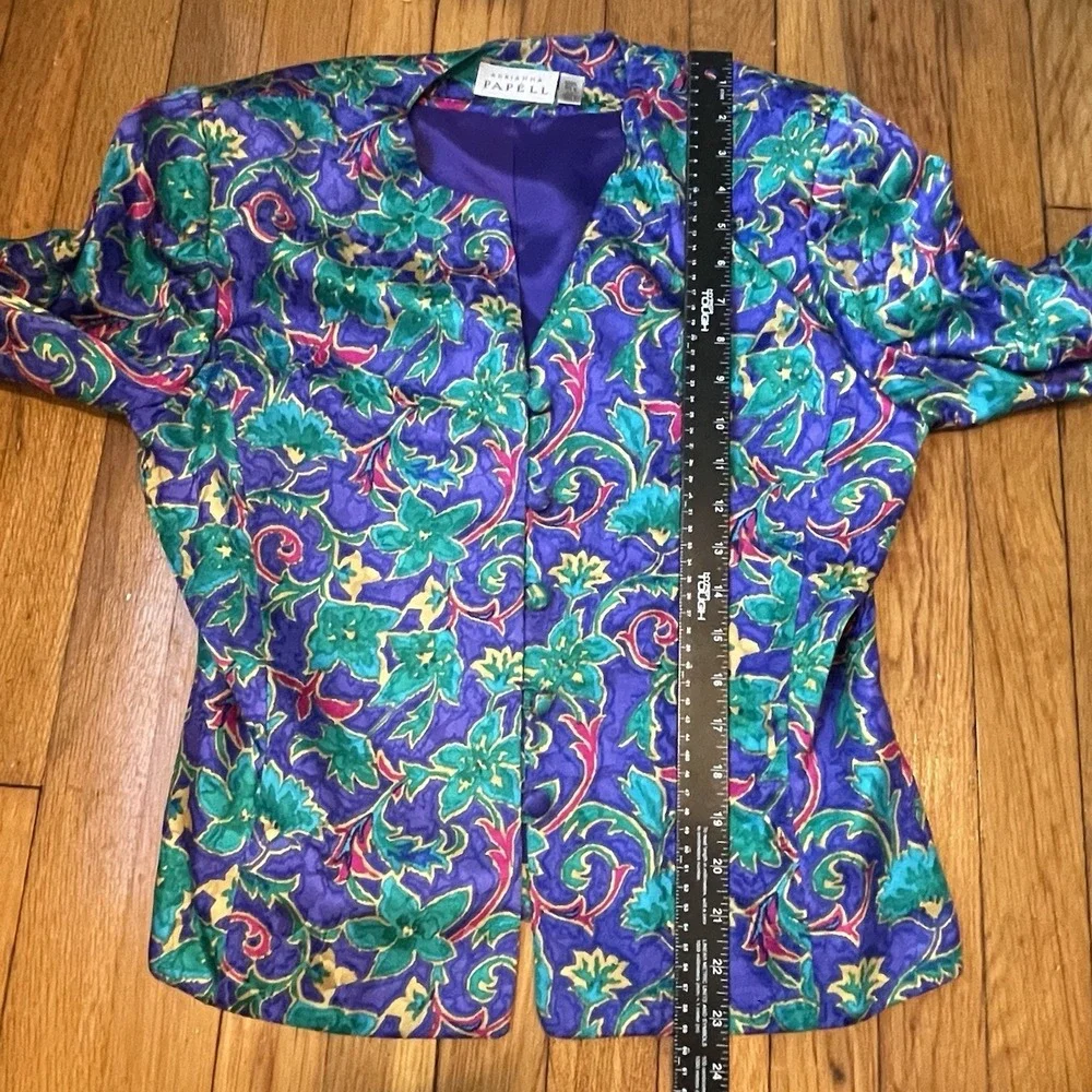 Vintage 80s Adrianna Papell 100% Silk 2 Pc Set Floral Jacket Skirt Size 12 EUC